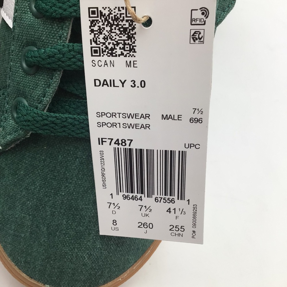 Adidas Daily 3.0 Mens Green Canvas Gum Sole Sneakers IF7487 Size 8 NEW - Picture 6 of 7